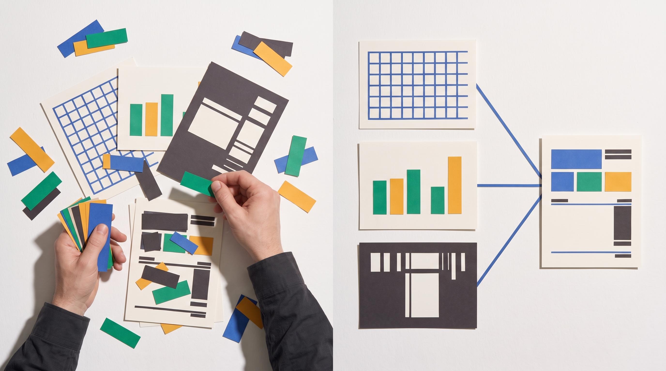 A desk scene contrasts scattered manual paper handling with three distinct sources connected to one summary.